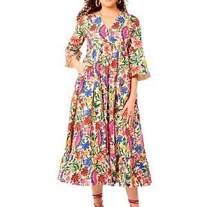 NWT Leota Sariah 3/4 Sleeve Poplin Maxi Dress
